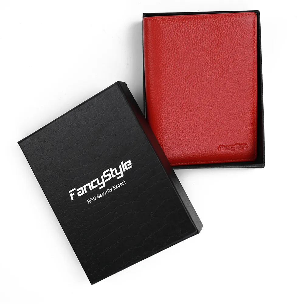 NFC RFID Blocking Travel Passport Wallet Holder Case Genuine Leather Bifold Red Black (6)