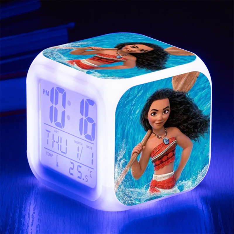 

Movie Figures Princess Vaiana Moana Maui Digital Alarm Clock LED 7 Color Flash Changing Touch Light Funny Toys For Children Xmas