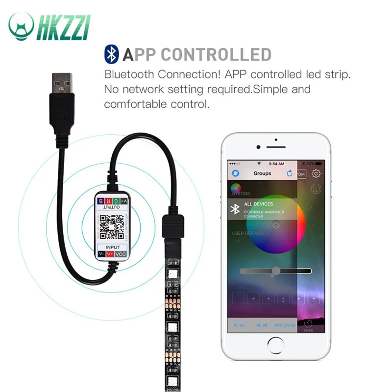 

HKZZI USB LED Light Bar Wireless Bluetooth 4.0 Control APP Change Color Creative Light LED RGB 5050 Light Bar TV Backlight Strip