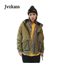 Jvzkass оснастка куртка женская зимняя Толстая с капюшоном Пальто Harajuku bf ветер Корейская версия студентов нейтральная куртка хлопок Z6