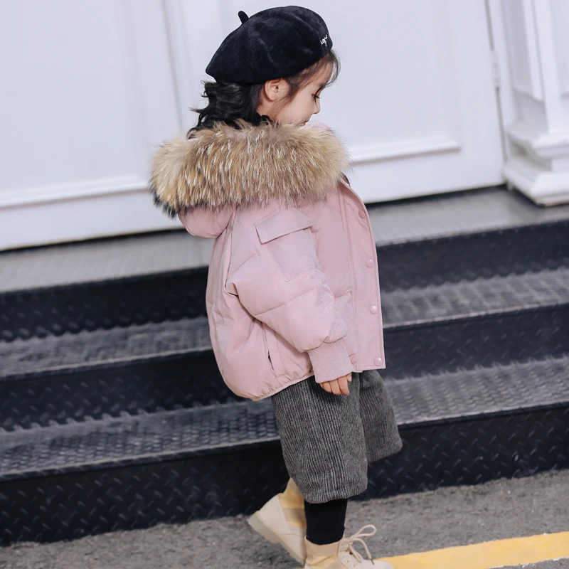 

Real Fur Collar Kids Winter Coat Thick Warm Unisex Children Snowsuit Boys Down Coats Short Design Girls Outwear Jacket Outdoors