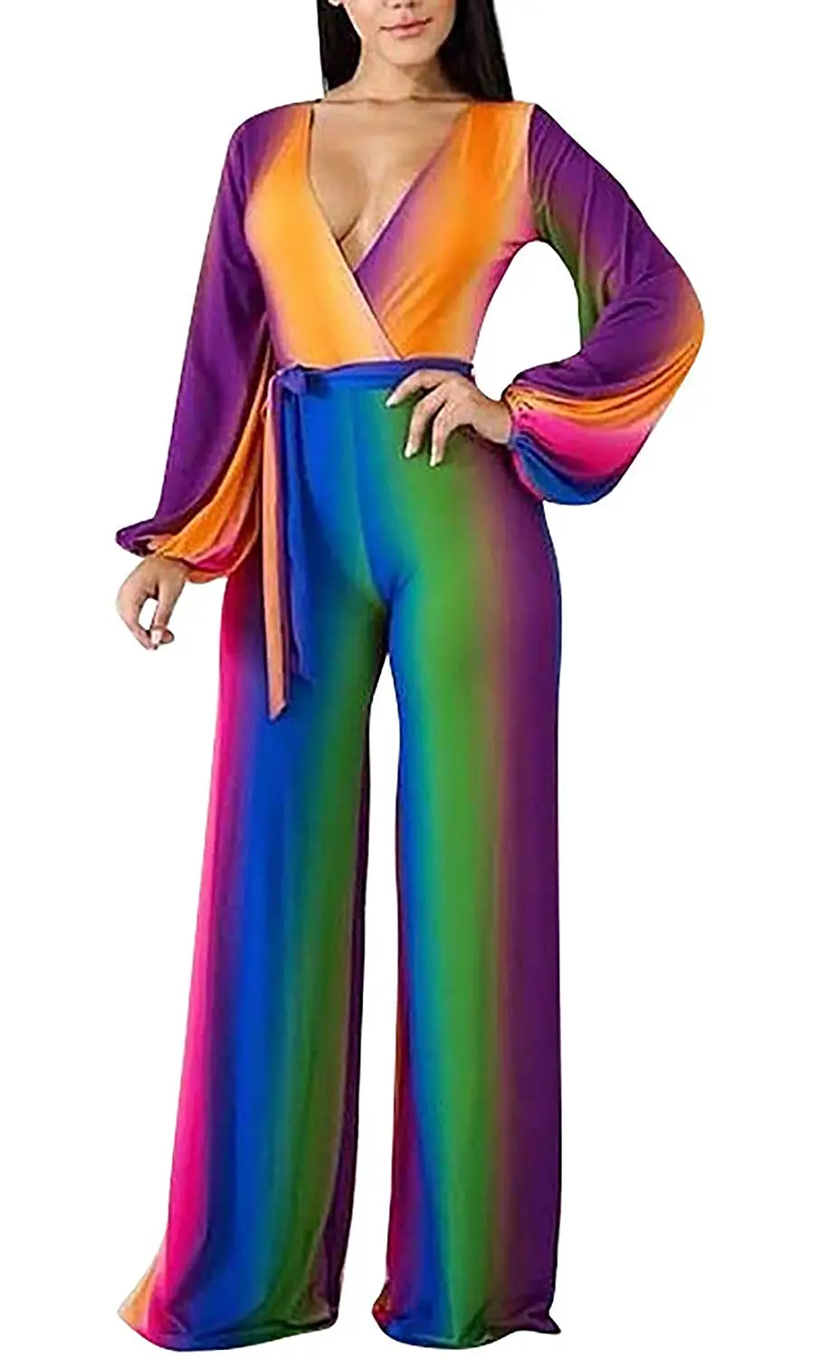 Women Long Sleeve Loose Wide Leg Trouser Jumpsuit Sexy V Neck Party Clubwear Rompers Women Long Sleeve Loose Wide Leg Trouser Jumpsuit Sexy V Neck Party Clubwear Rompers