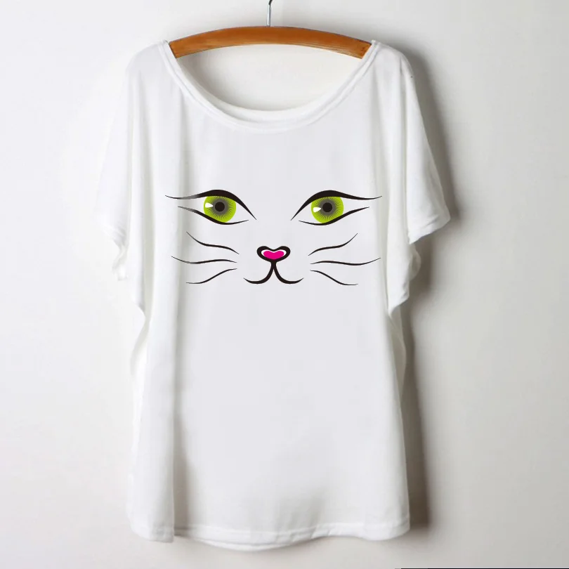 Hot Style Short Batwing Sleeve Big O neck Tshirt Cat Look Lovely T