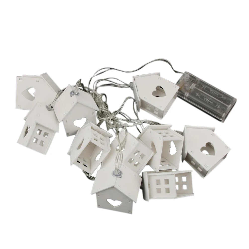 

Christmas String Lingts With Battery Box Wood House Shape Hollow Heart 10 LED Bulbs Light For Wedding Party Decoration SLC88