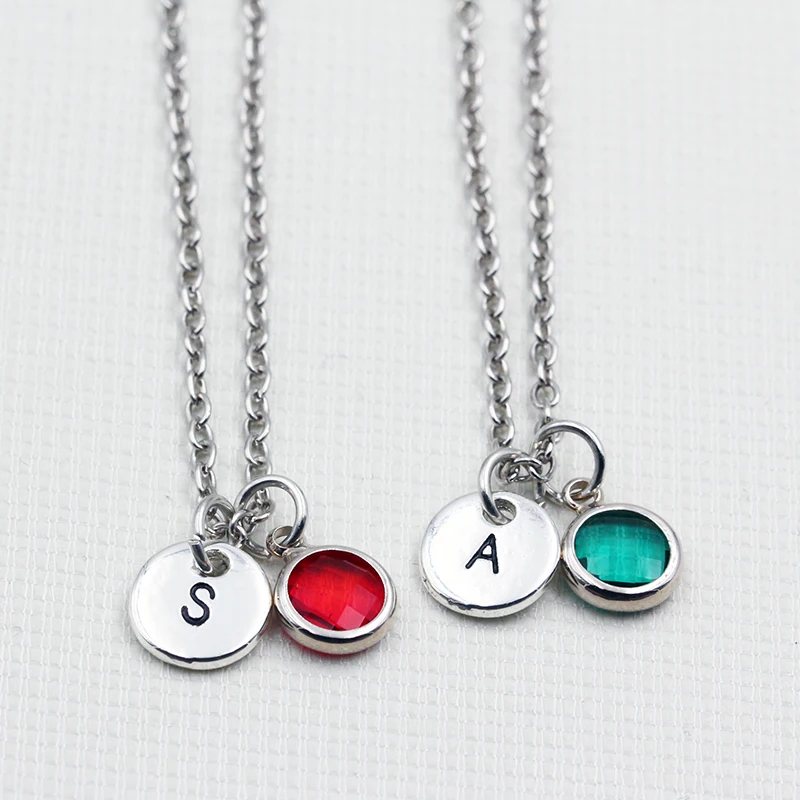 

2019 New 12 Colors Birthstone Necklace/English Alphabet A To Z Letters Necklaces/Personalized Pendant Necklace/Sister Gift
