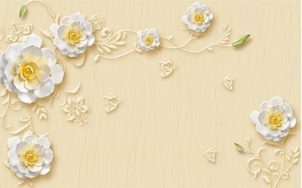 Papel de parede personalizado 3d mural jóias em relevo simples moda novo estilo chinês tulipa fundo ouro rendas jóias flor murais 33