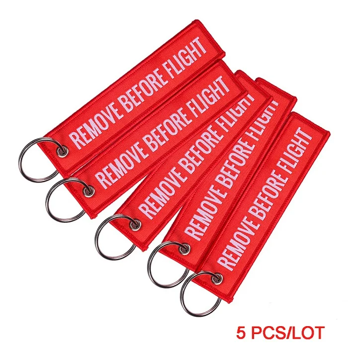 Remove Before Flight Chaveiro тег брелок с вышивкой брелок для ключей для авиации OEM Брелоки ювелирные украшения Чемодан бирка в виде брелка для ключей, 5 шт./лот - Цвет: Woven Red