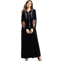 Женское мусульманское платье с длинными рукавами средней длины, винтажное платье с вышивкой, размеры 4XL