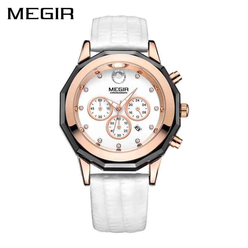 New MEGIR Women Watches Fashion Luminous Leather Quartz Ladies Wrist Watch Clock Montre Femme for Female Lovers Relogio Feminino