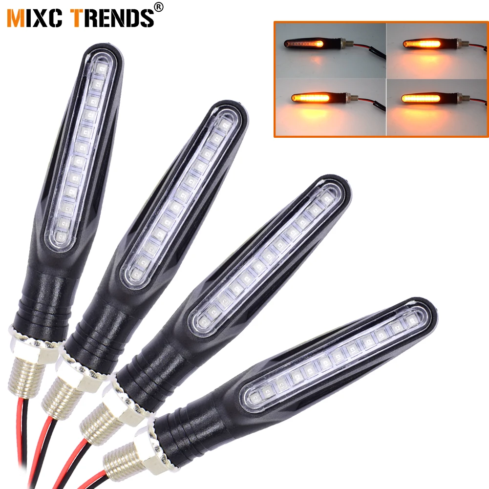 

4Pcs 12V Universal Flowing Water Flicker Led Motorcycle Turn Signal Indicators Blinkers Flexible Bendable Amber LED Light Lamp