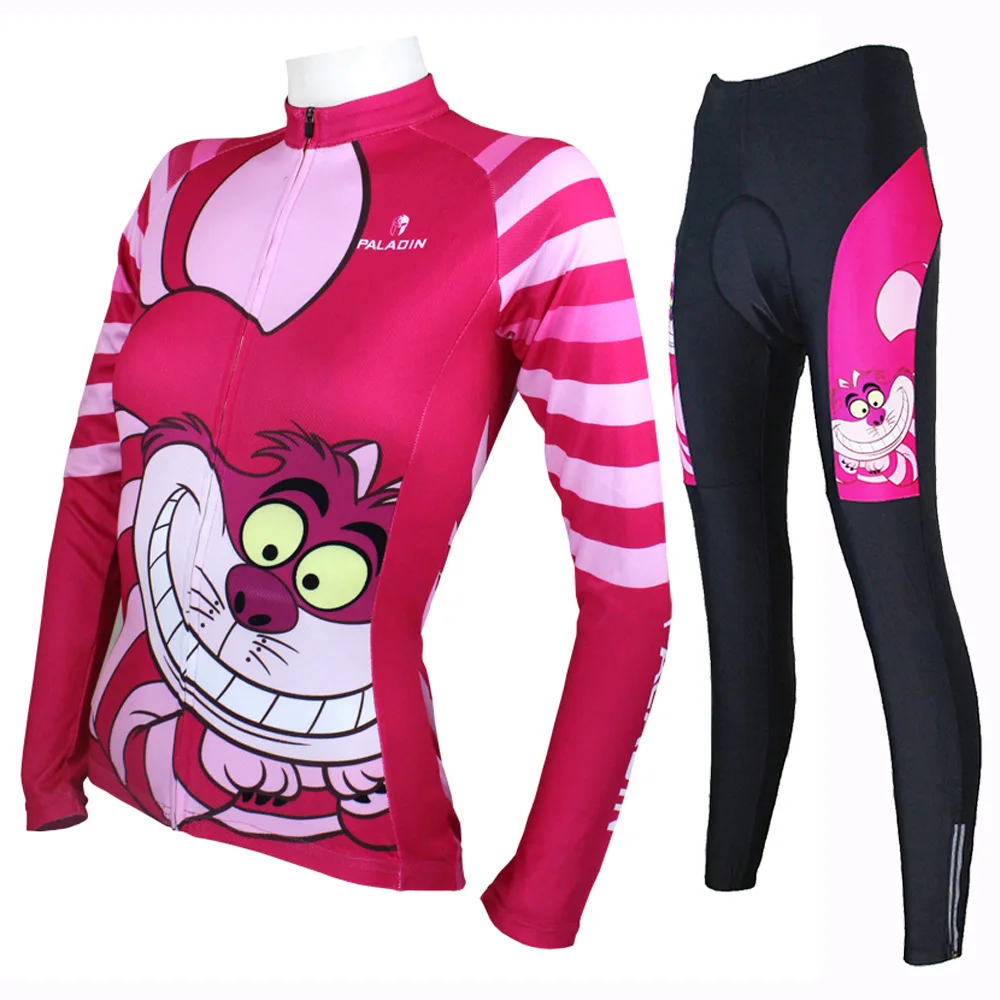 

Big Mouth Cat Design Long Sleeved Cycling Jersey Lovely Women's Spring and Summer Sports Jerseys Pink Road mountain bike jerseys