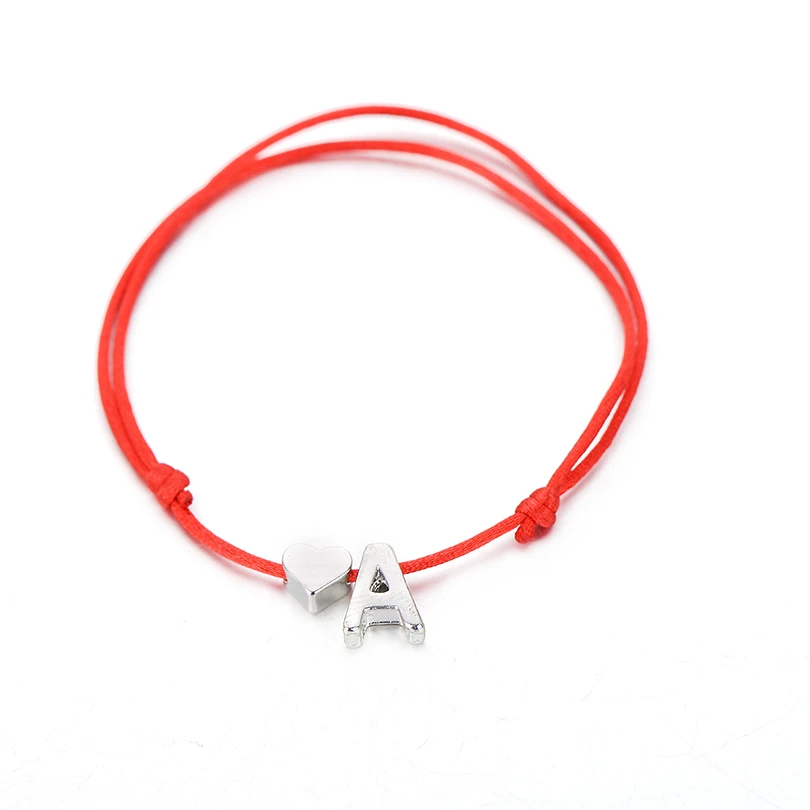 IYOE Gold Silver Color Tiny Heart Initials Name Letter Bracelet For Women Men Kids Hand Braided Red Rope Bracelets Couple Gifts