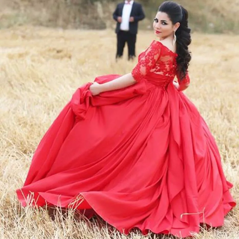 Romantic-Red-Wedding-Dresses-2015-Plus-Size-Half-Sleeves-Bridal-Dress-V-neck-Sexy-Appliques-With (1)