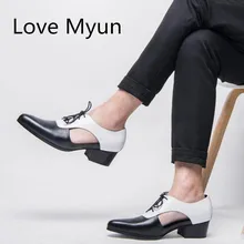 Новинка; мужские сандалии из натуральной кожи; летние модельные туфли-оксфорды; обувь на высоком каблуке 5 см с острым носком и шнуровкой; повседневная мужская обувь в деловом стиле; сандалии