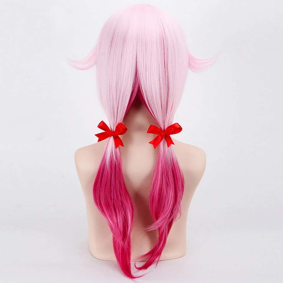 Yiyaobess синтетические 24 inch длинные волнистые Yuzuriha Inori Косплэй парик Розовый, Красный Ombre Искусственные парики с двумя Хвостики для женский