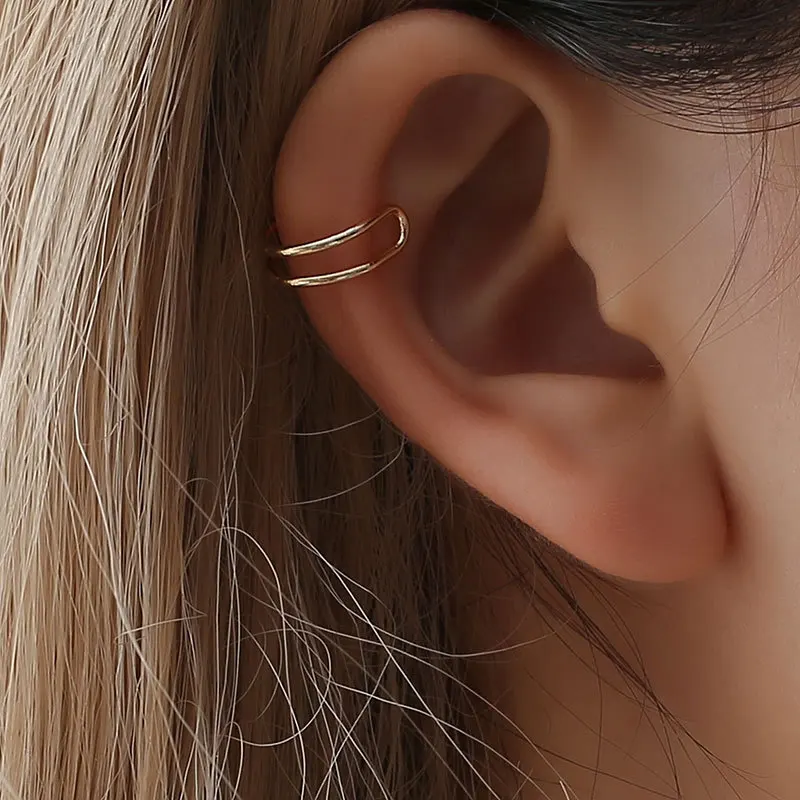 

European Earless ear clips for women men Alloy double C cartilage earrings for women Double circle nose clip lip clip Unisex