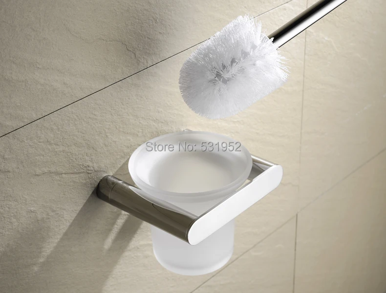 Stainless Steel Wall-Mount Toilet Brush Holder with Frosted Glass Container for Bathroom Polished Toilet Brush and Holder Set