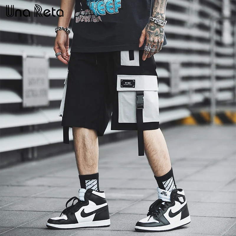 

Una Reta Shorts Men's Summer Sweatpants New Casual Hip Hop Multi Pockets Color stitching Cargo Jogger Shorts Man Streetwear