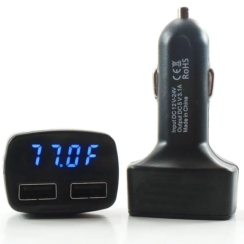 3.1A 10W Dual 2 USB Car Charger with LED Display Fast Speed Displays