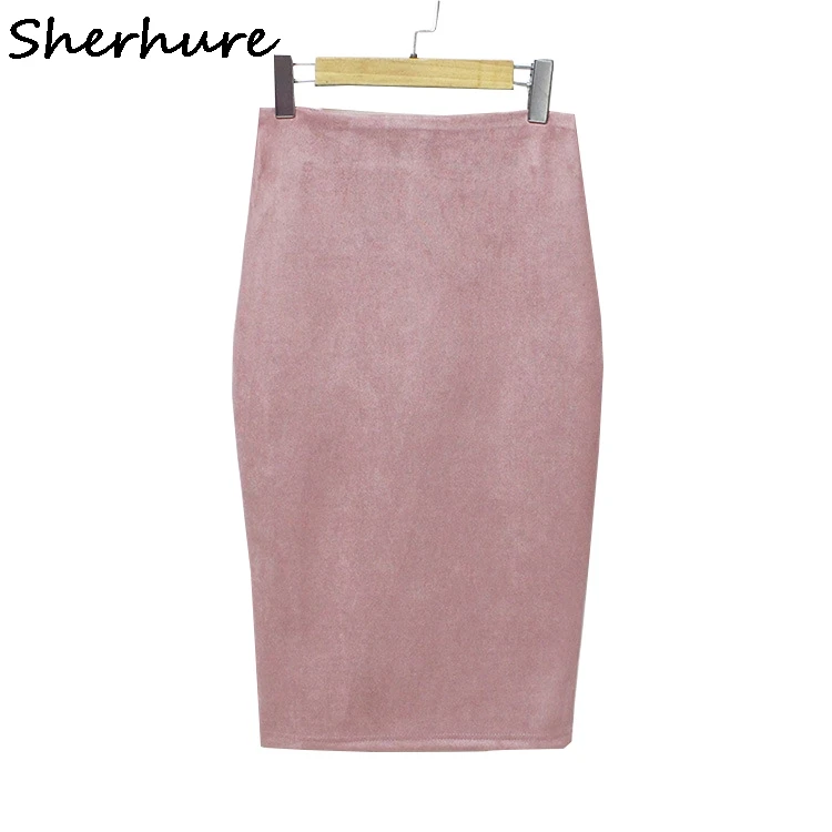 

2018 Autumn Women Sexy Bodycon Midi Skirts High Waist Sexy Women Suede Skirt Saia Faldas Women Winter Pink Beige Khaki Skirt