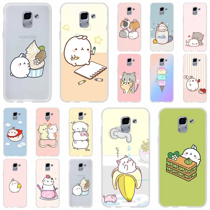 

Kawaii Molang Cartoon Anime dog cat For Phone Case Samsung Galaxy j6 J8 J7 J5 J3 J4 Plus 2018 2017 2016 J610 Prime Soft Silicone
