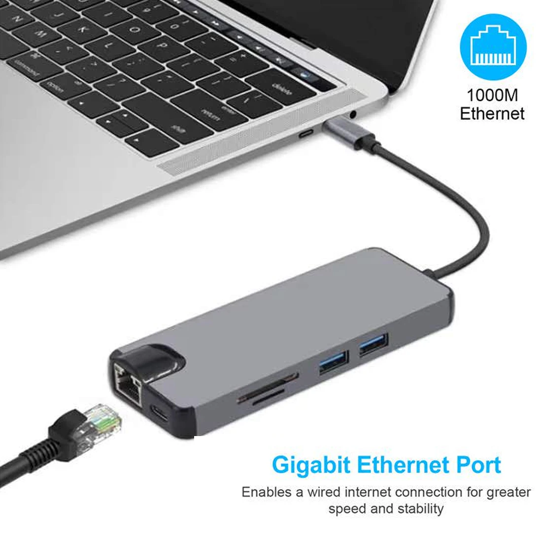 

8 In 1 Type C hub USB 3.0 Card Type C to HDMI 4K VGA Ethernet Lan RJ45 Adapter Reader with Charging port