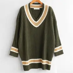 Осень 2017 г. v-образным вырезом Для женщин Свитеры для женщин новый японский сладкий элегантный дизайн Свободный вязаный свитер с длинными