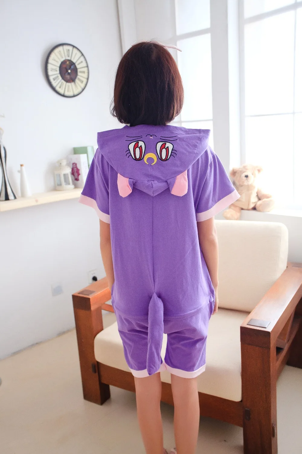 Anime-pajamas-Sailor-Moon-Luna-cat-women-adult-short-sleeve-cotton-pajamas-cartoon-animal-summer-unisex