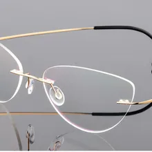 Кошачий глаз, женские очки без оправы из титанового сплава, близорукие очки, очки по рецепту-0,50-0,75-1,0-1,25-6,00