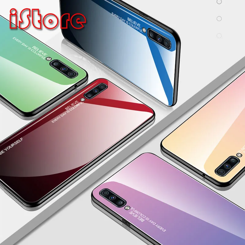 

TPU soft edge Gradient glass back phone case for Samsung A6 A7 A8 A9 A10 A30 A50 A70 J6 2018 Galaxy A520 A720 protective case