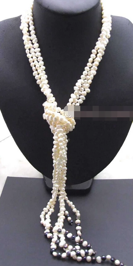

0002790 SALE Long 45" natural 6-7mm Baroque White Pearl & white pearl 3 Strands Necklace