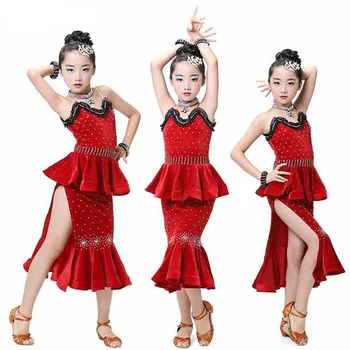 

New Pattern Children Lading Dance Match Serve Camisole Lace Korea Down Adult Juvenile Performance Come Serve Fish Tail Skirt