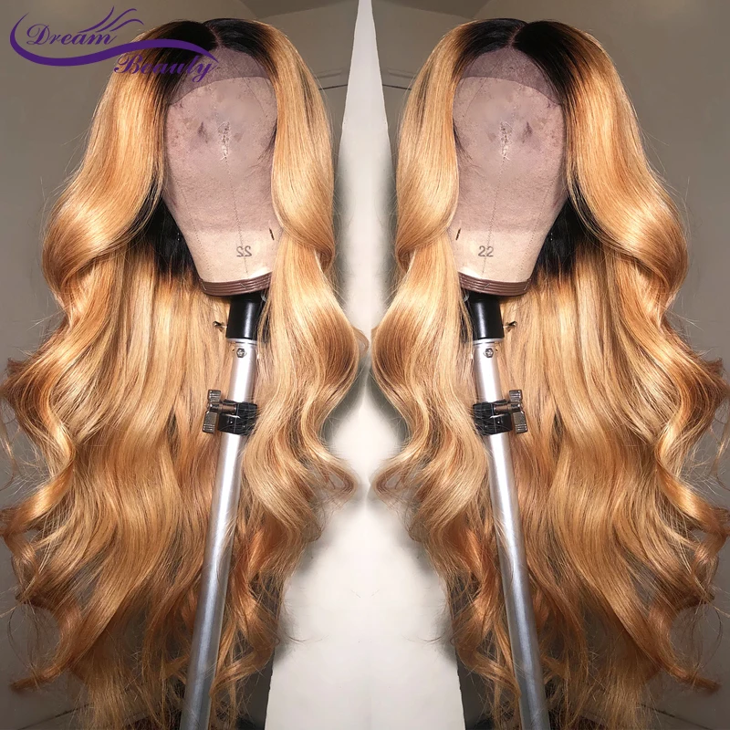 Dream Beauty Body Wave Ombre 27 Color long deep part 13x6 Front lace wig Remy Hair Brazilian Human Hair Wigs With Baby Hair