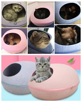 

Egg Style Pet cat warm dog puppy Bed hand-Felt Natural Cat Litter Kennel Detachable Easy To Carry & Clean with heating style