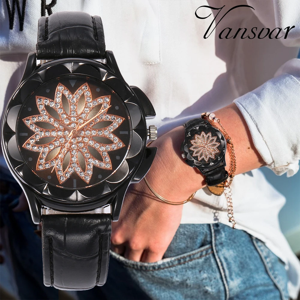 Модные женские часы с золотыми цветами и стразами, роскошные повседневные женские кварцевые часы Relogio Feminino, Прямая поставка