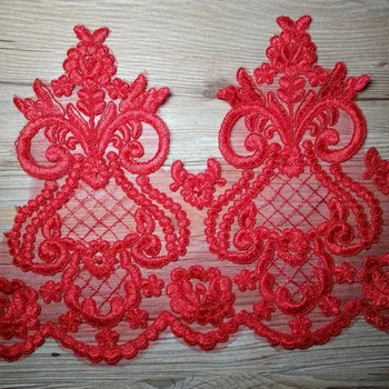 

9Yards Red Lace Fabric Car Bone Bilateral Handicrafts Embroidered Net Lace Trim Ribbon For Wedding Dress