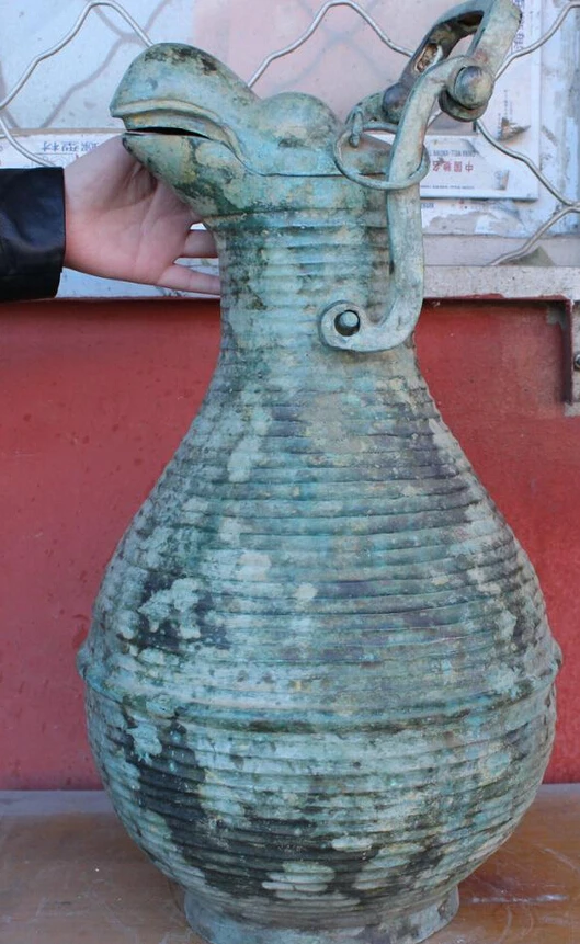

USPS to USA S1814 24" Old Chinese Dynasty Bronze Bird Head Statue Handle Bottle Pot Jar Tank Box B0401