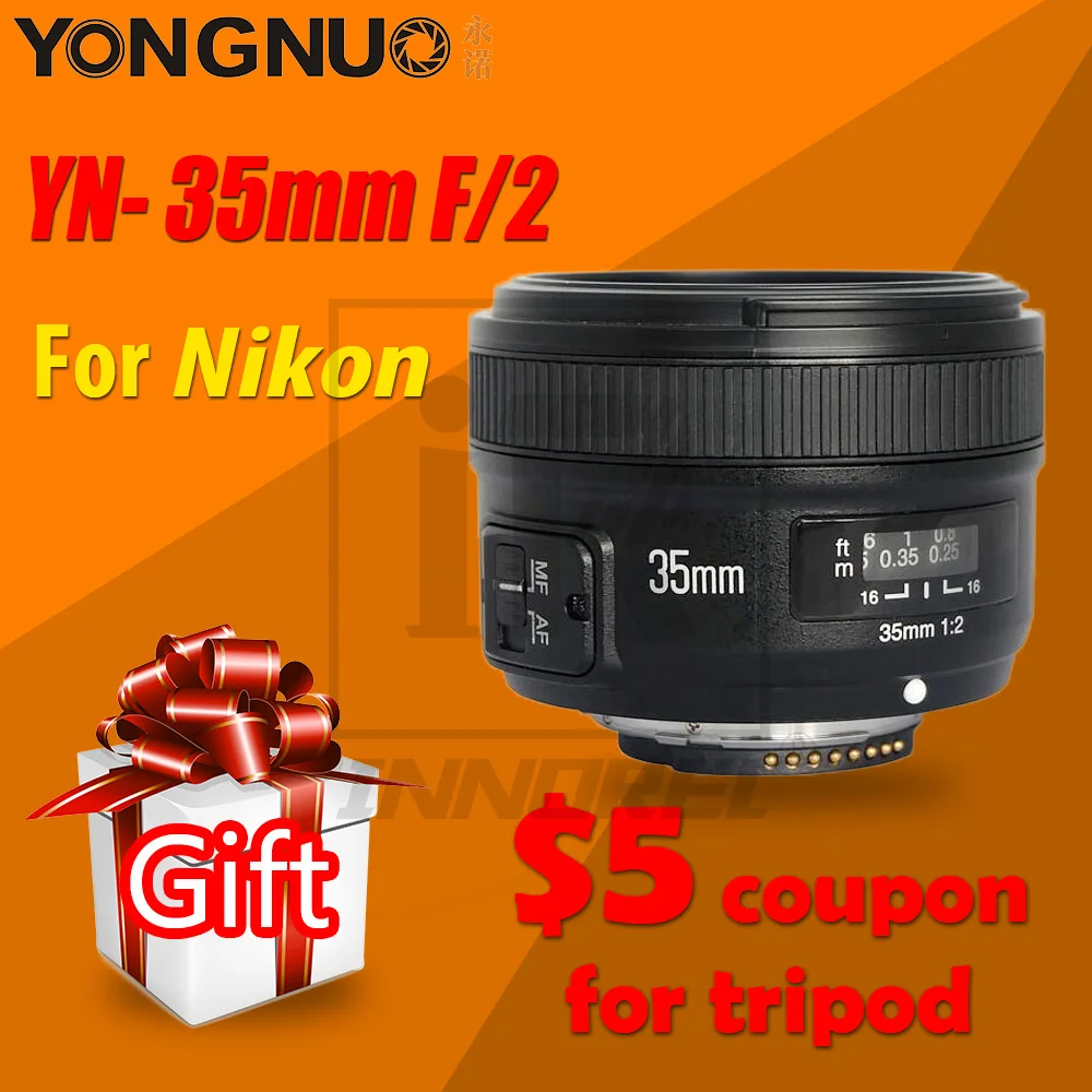 Объектив YONGNUO YN35mm F2.0 F2N широкоугольный объектив AF/MF с фиксированным фокусом для