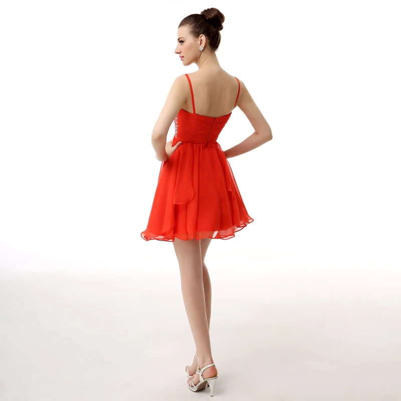 JaneVini 2018 линия Красный Короткое Платье Для подружки невесты бретельках Мини шифон платье для выпускного вечера с Бисер спинки платье на