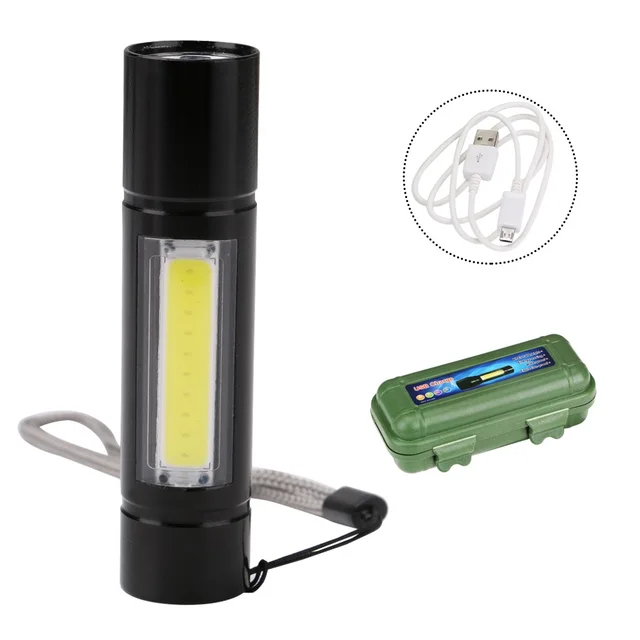 Sanyi Ultra Bright COB LED Flashlight 3 Modes Lantern USB Rechargeable Torch Built-in 14500 Battery+USB Charger+Gift Storage Box