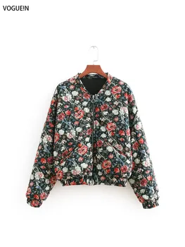 

VOGUEIN New Womens Retro Floral Print Long Sleeve Short Bomber Jacket Coat Wholesale