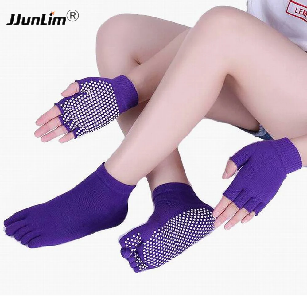 Women Yoga Socks and Gloves Set With Anti Skid Sillicone dots Non Slip
