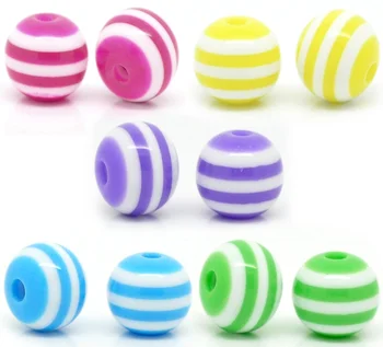 

Doreen Box hot- 200 Mixed Striped Round Resin Spacer Beads 8mm(3/8") For DIY Jewelry Making Accessories (B18796)