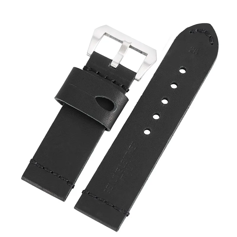 

3 Colors 24mm 26mm Watch Band Smooth Soft Genuine Leather Strap for Wrist Watch Men Aviator Style Replacement + 2 Spring Bars