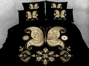 

JF-057 *Home textiles Black and golden butterfly 3D bedding sets king size white flower duvet cover bedclothes