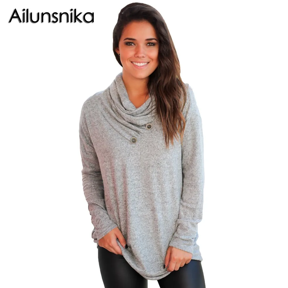 Ailunsnika New Arrival Women Grey Hoodies Sweatshirts