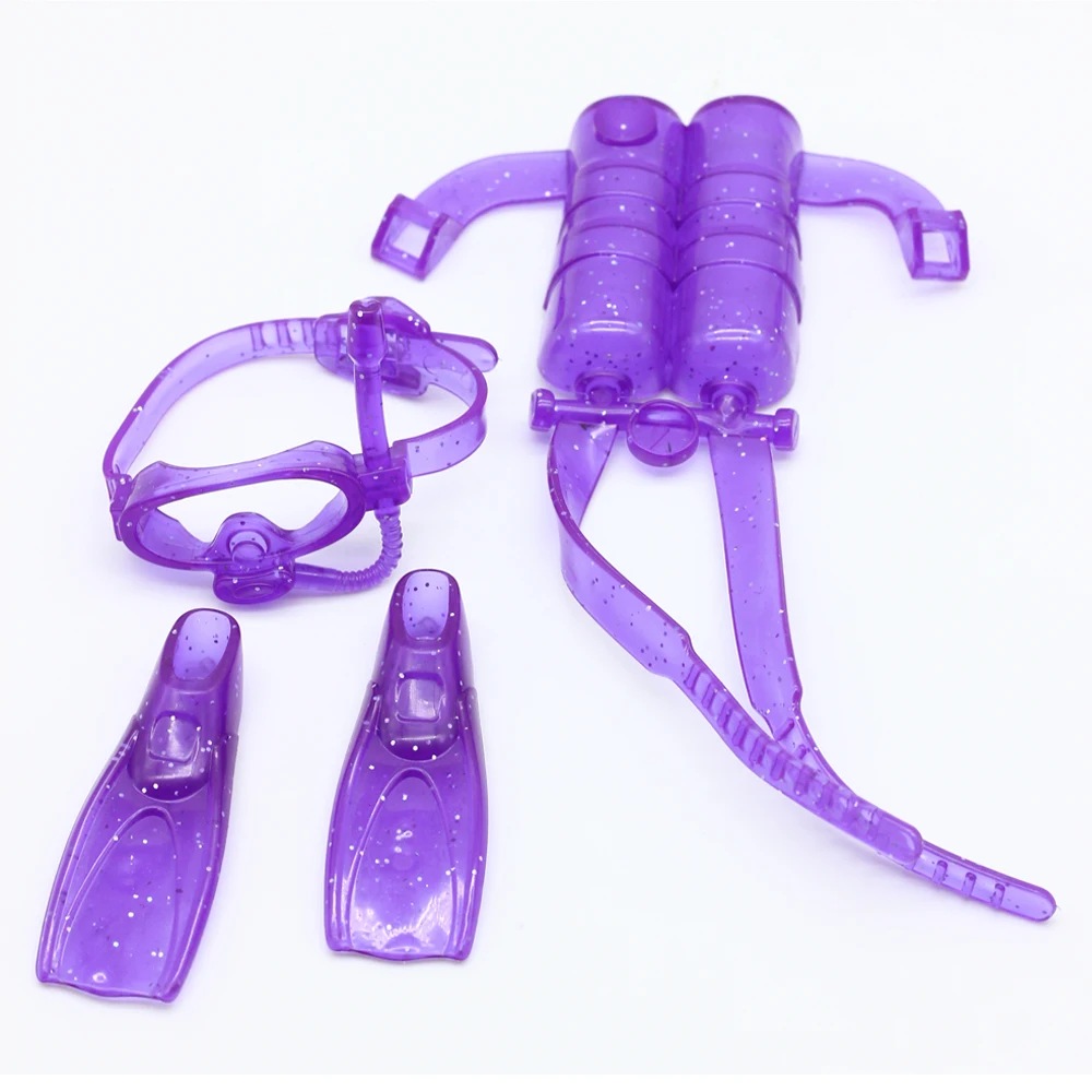 One Set Doll Diving equipment Accessories Plastic oxygen tank Swimming Glasses Feets For Barbie Doll Girl