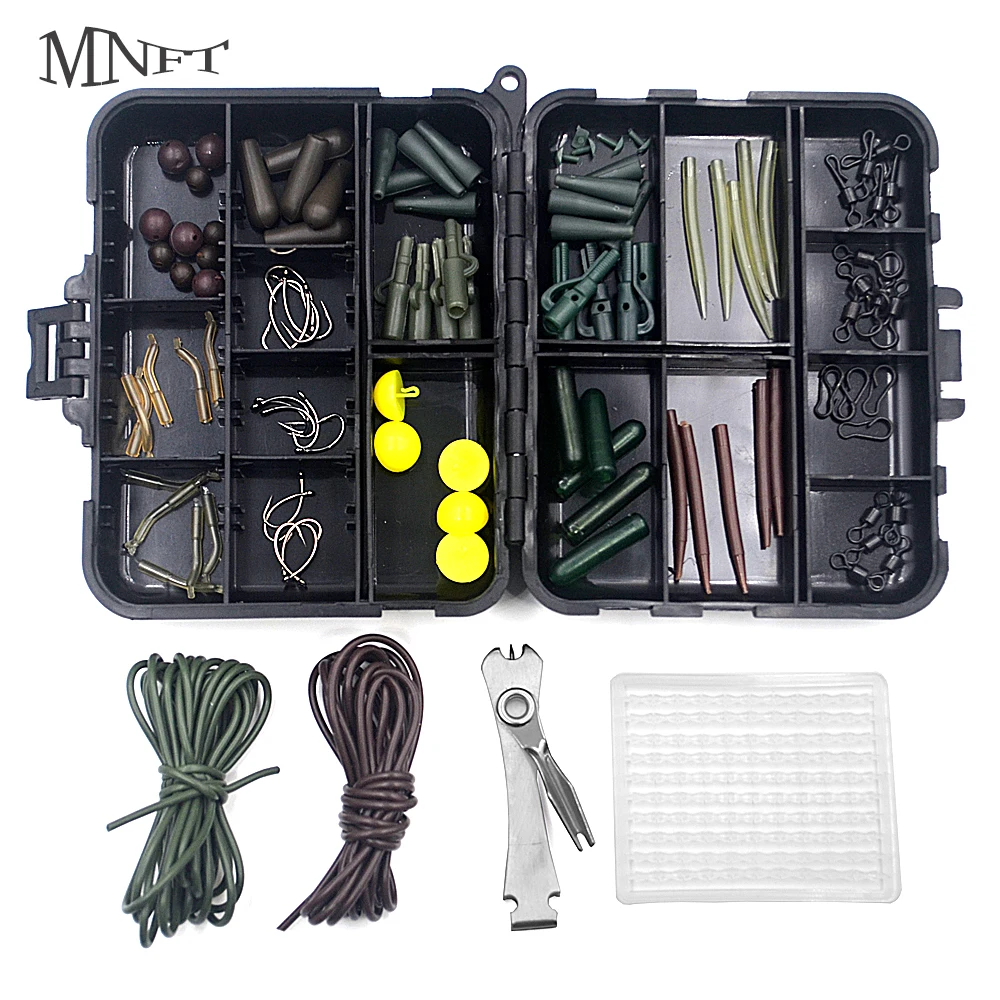 MNFT Carp Fishing Tackle Box Kit Buffer Beads/Hook/ Anti Tangle Sleeves