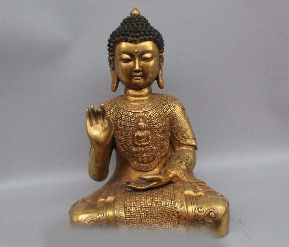 

17" Tibet Tibetan Buddhism Bronze Gild Sakyamuni Shakyamuni Amitabha Buddha Stat