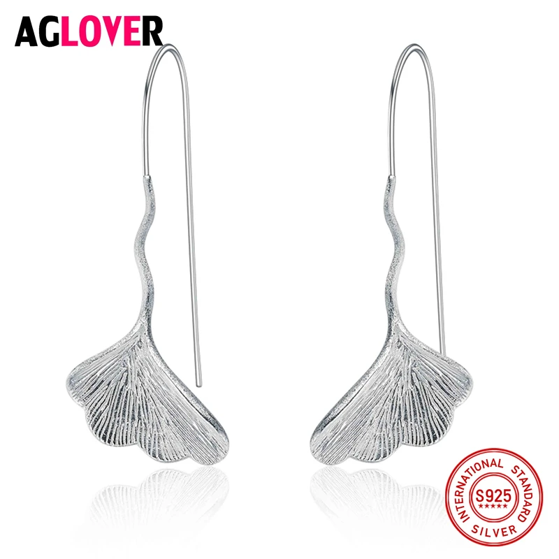 

AGLOVER 925 Sterling Silver Ginkgo Leaves Long Drop Earrings For Women High Quality Fashion Lady Gift Sterling-Silver-Jewelry